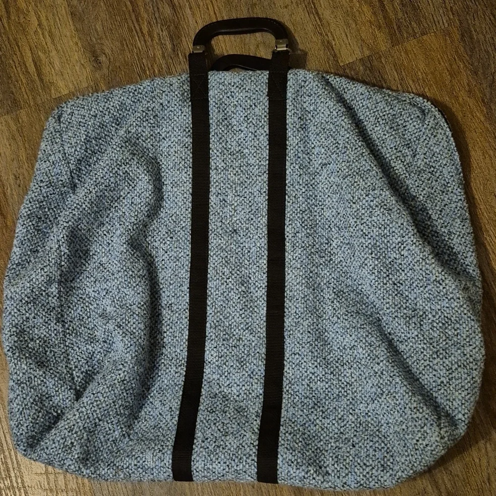 Mary Poppins Vintage Blue Upolstery Carpet Bag with Black Accents And Handles